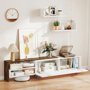 3 Pieces Farmhouse TV Stand for TVs up to 80 Inch with Cabinet and Compartments-White