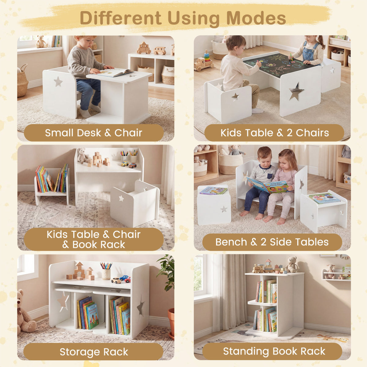 3 Pieces Kids Table and Chair Set Space-saving Toddler Table and 2 Chairs-White