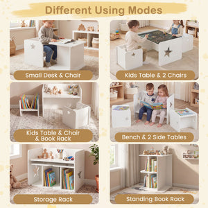 3 Pieces Kids Table and Chair Set Space-saving Toddler Table and 2 Chairs-White