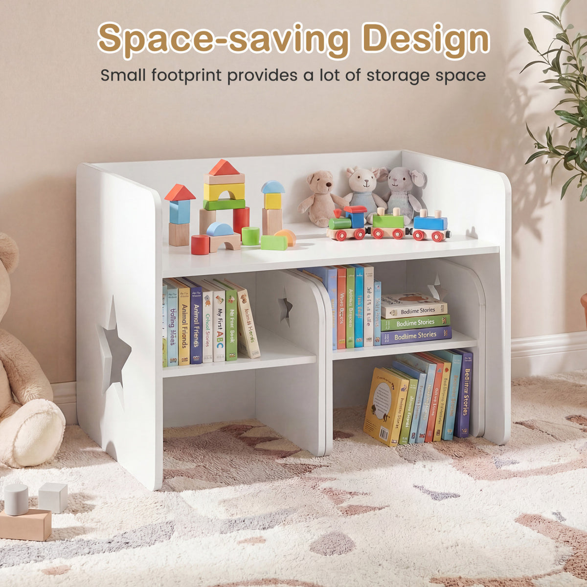 3 Pieces Kids Table and Chair Set Space-saving Toddler Table and 2 Chairs-White