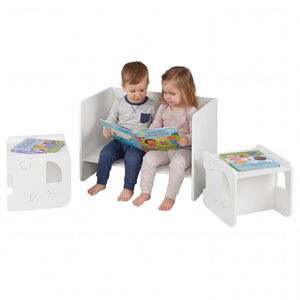 3 Pieces Kids Table and Chair Set with Space-saving Toddler Table and 2 Chairs-White