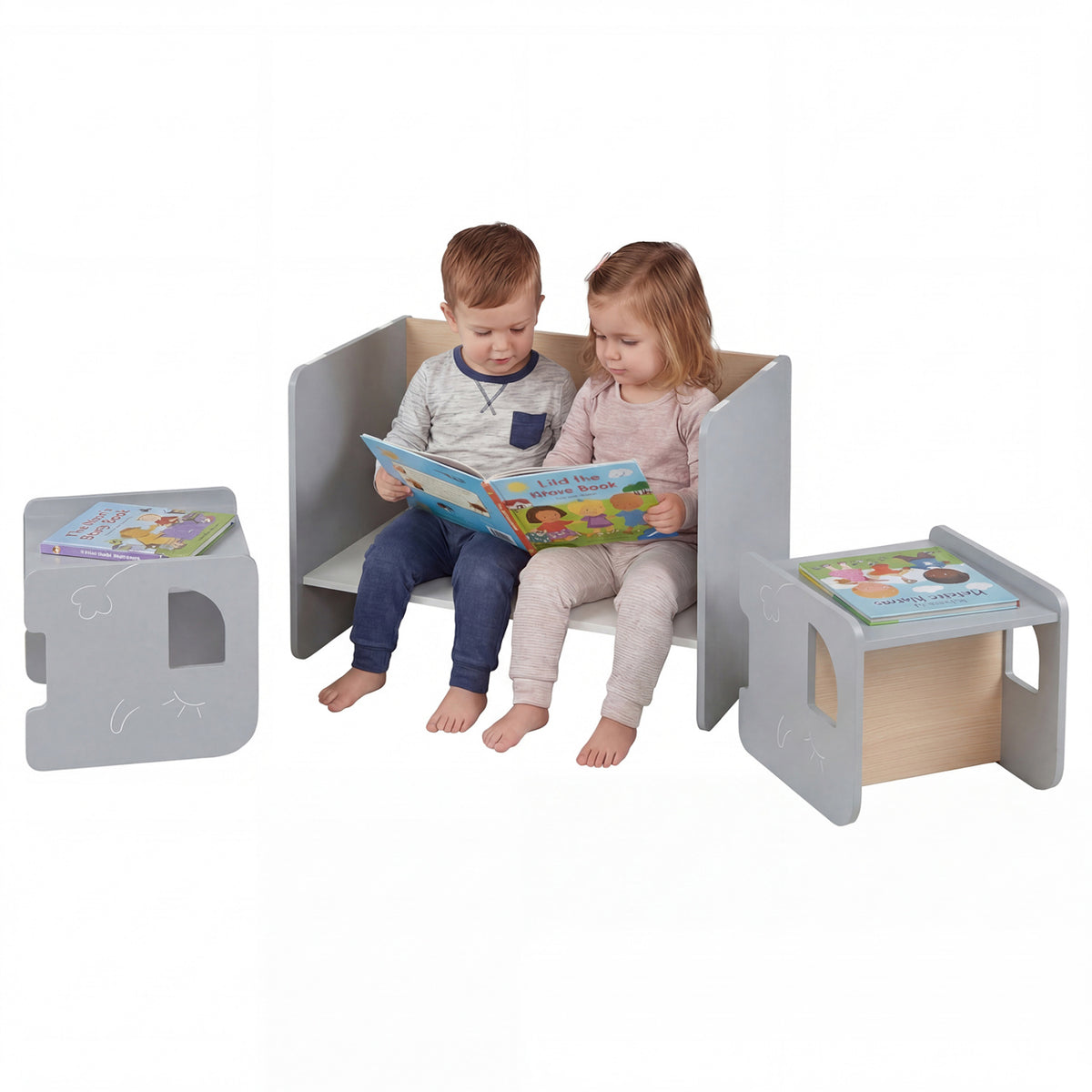 3 Pieces Kids Table and Chair Set with Space-saving Toddler Table and 2 Chairs-Gray