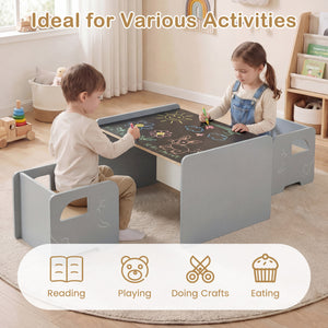 3 Pieces Kids Table and Chair Set with Space-saving Toddler Table and 2 Chairs-Gray