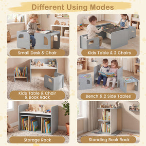 3 Pieces Kids Table and Chair Set with Space-saving Toddler Table and 2 Chairs-Gray