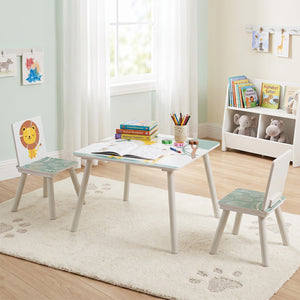 3 Pieces Kids Table and Chairs Set with Animal Patterns for Aged 3-6 Years Old