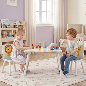 3 Pieces Kids Table and Chairs Set with Animal Patterns for Aged 3-6 Years Old