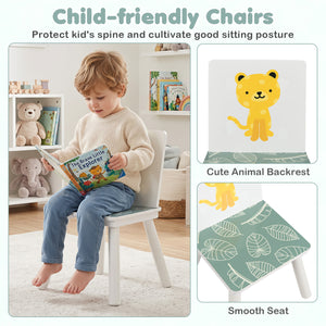 3 Pieces Kids Table and Chairs Set with Animal Patterns for Aged 3-6 Years Old