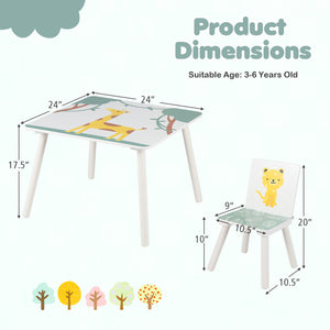 3 Pieces Kids Table and Chairs Set with Animal Patterns for Aged 3-6 Years Old
