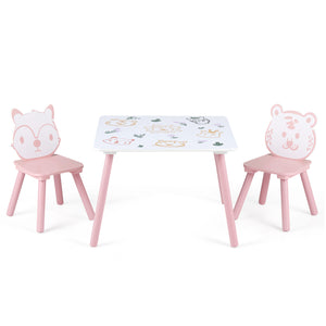 3 Pieces Kids Table and Chairs Set with Animal Patterns for Kids