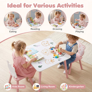 3 Pieces Kids Table and Chairs Set with Animal Patterns for Kids