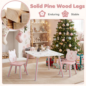 3 Pieces Kids Table and Chairs Set with Animal Patterns for Kids