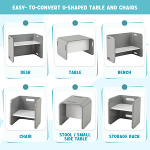 3 Pieces Kids Wooden Table and Chair Set-Gray