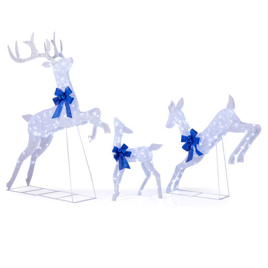 3 Pieces Lighted Christmas Reindeer Family Set with 255 Lights-White