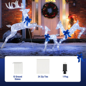 3 Pieces Lighted Christmas Reindeer Family Set with 255 Lights-White