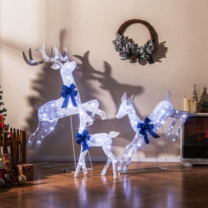 3 Pieces Lighted Christmas Reindeer Family Set with 255 Lights-White