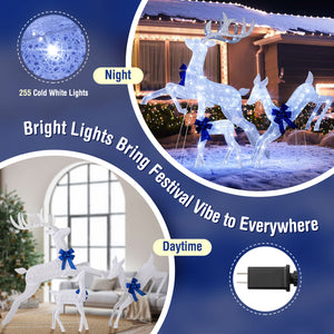 3 Pieces Lighted Christmas Reindeer Family Set with 255 Lights-White