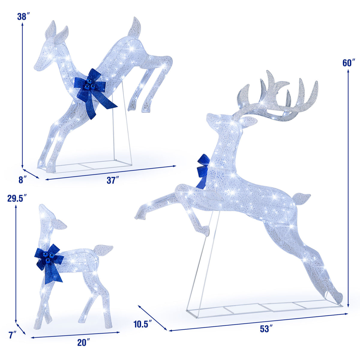 3 Pieces Lighted Christmas Reindeer Family Set with 255 Lights-White