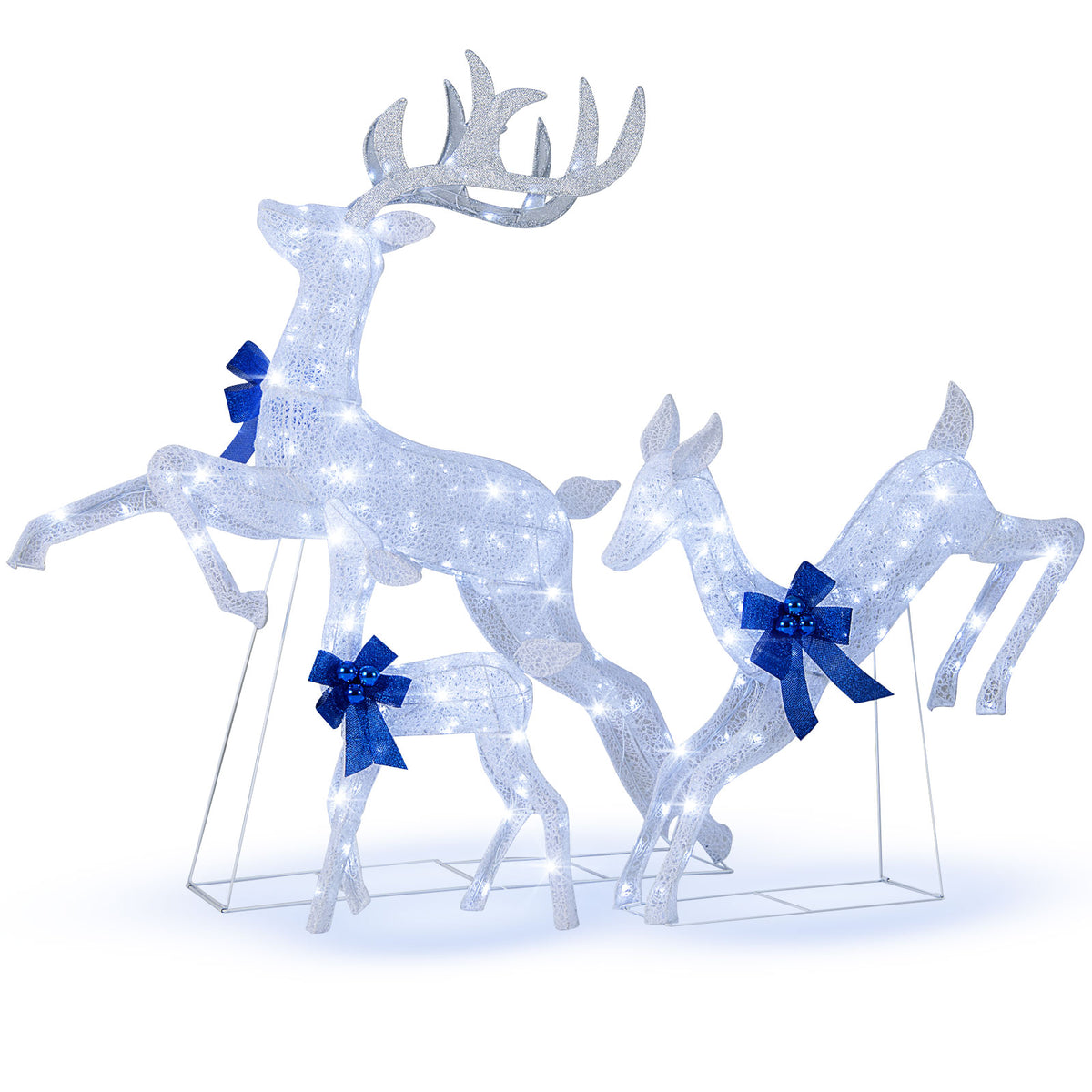 3 Pieces Lighted Christmas Reindeer Family Set with 255 Lights-White