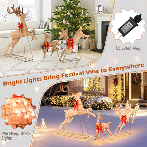 3 Pieces Lighted Christmas Reindeer Family Set with 255 Lights-Golden