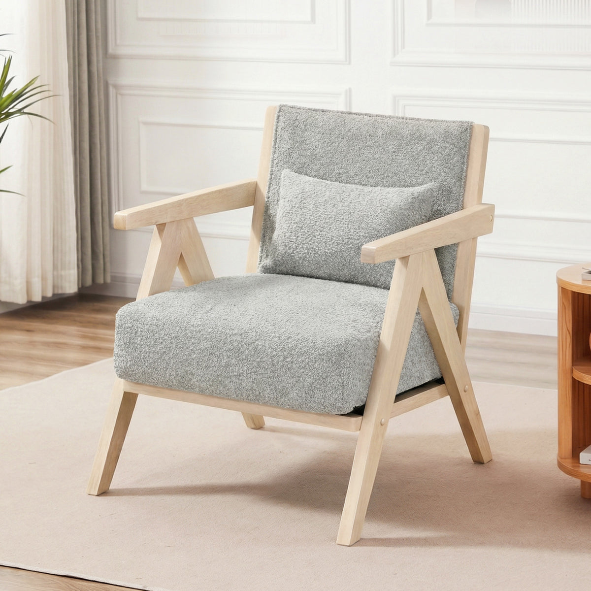 3 Pieces Living Room Furniture Set with Rubber Wood Frame-Gray