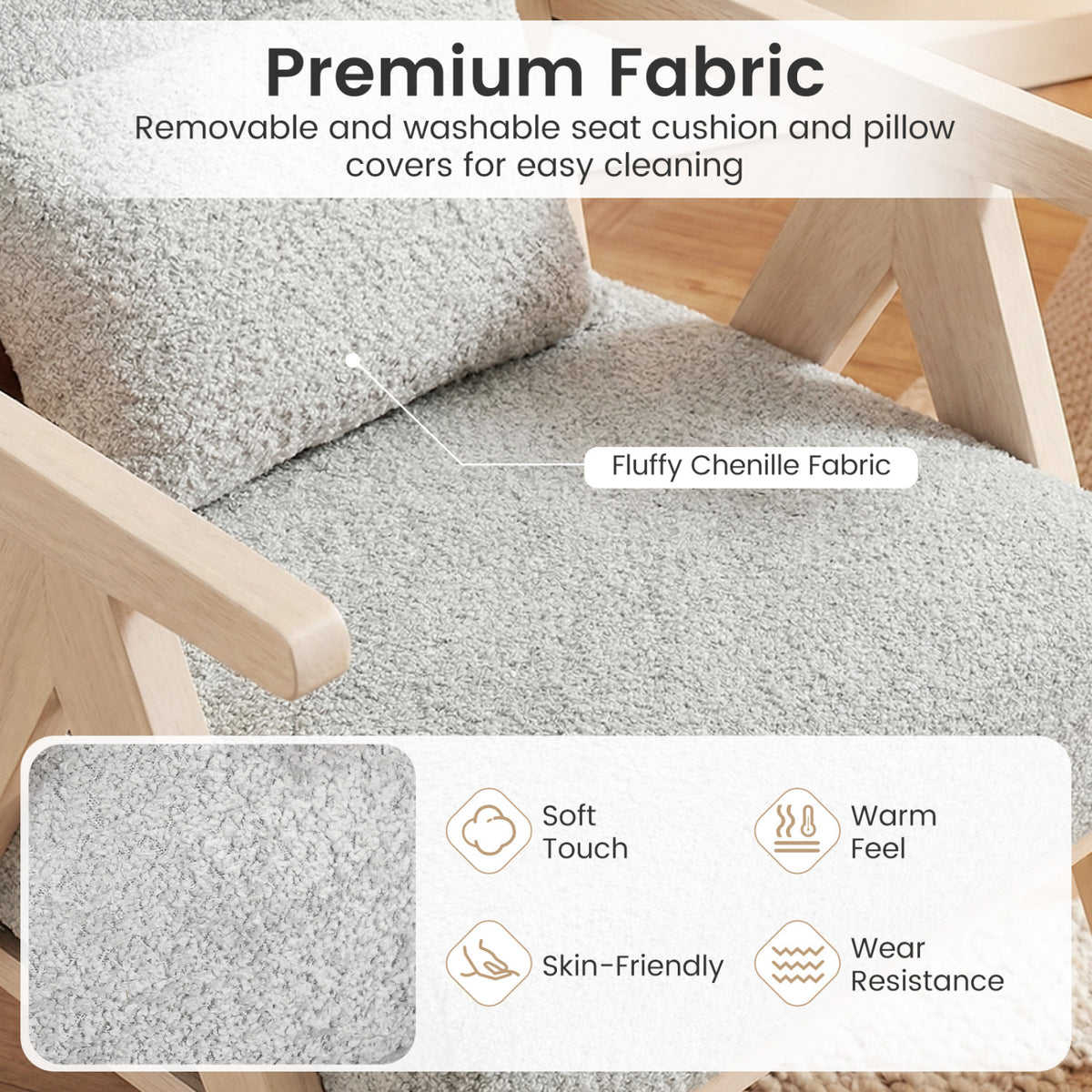 3 Pieces Living Room Furniture Set with Rubber Wood Frame-Gray