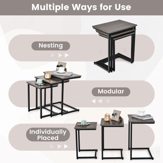 3 Pieces Multifunctional Coffee End Table Set-Oak