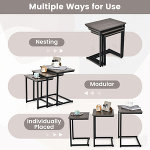 3 Pieces Multifunctional Coffee End Table Set-Oak