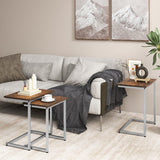 3 Pieces Multifunctional Coffee End Table Set-Rustic Brown