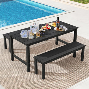 3 Pieces Outdoor Dining Table Set with 2 Benches-Black