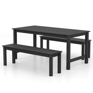 3 Pieces Outdoor Dining Table Set with 2 Benches-Black
