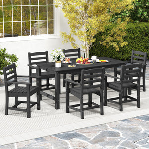 3 Pieces Outdoor Dining Table Set with 2 Benches-Black