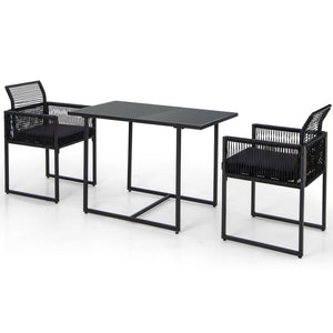 3 Pieces Outdoor Dining Set with Folding Backrest and Seat Cushion-Black