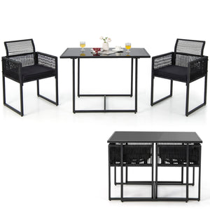 3 Pieces Outdoor Dining Set with Folding Backrest and Seat Cushion-Black