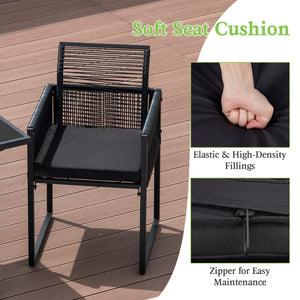 3 Pieces Outdoor Dining Set with Folding Backrest and Seat Cushion-Black