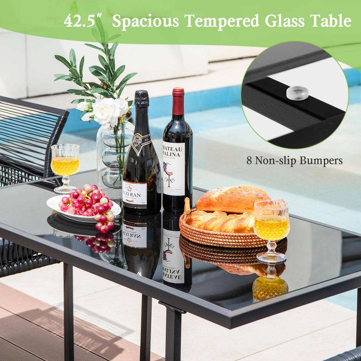 3 Pieces Outdoor Dining Set with Folding Backrest and Seat Cushion-Black