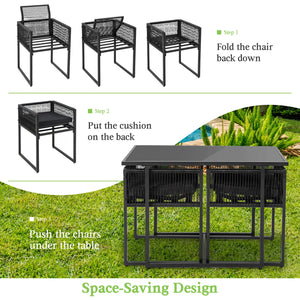 3 Pieces Outdoor Dining Set with Folding Backrest and Seat Cushion-Black