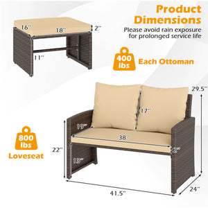 3 Pieces Outdoor Patio PE Wicker Furniture Set with Cushions-Beige