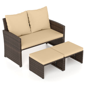 3 Pieces Outdoor Patio PE Wicker Furniture Set with Cushions-Beige