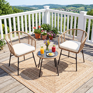 3 Pieces Outdoor Patio Furniture Set with Soft Cushions-White