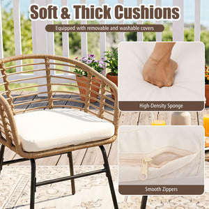 3 Pieces Outdoor Patio Furniture Set with Soft Cushions-White