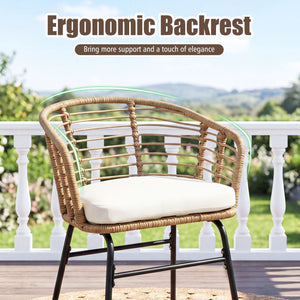 3 Pieces Outdoor Patio Furniture Set with Soft Cushions-White