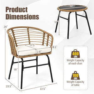 3 Pieces Outdoor Patio Furniture Set with Soft Cushions-White