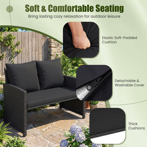 3 Pieces Outdoor Patio PE Wicker Furniture Set with Cushions-Black color
