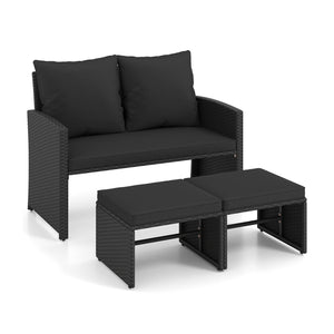 3 Pieces Outdoor Patio PE Wicker Furniture Set with Cushions-Black color