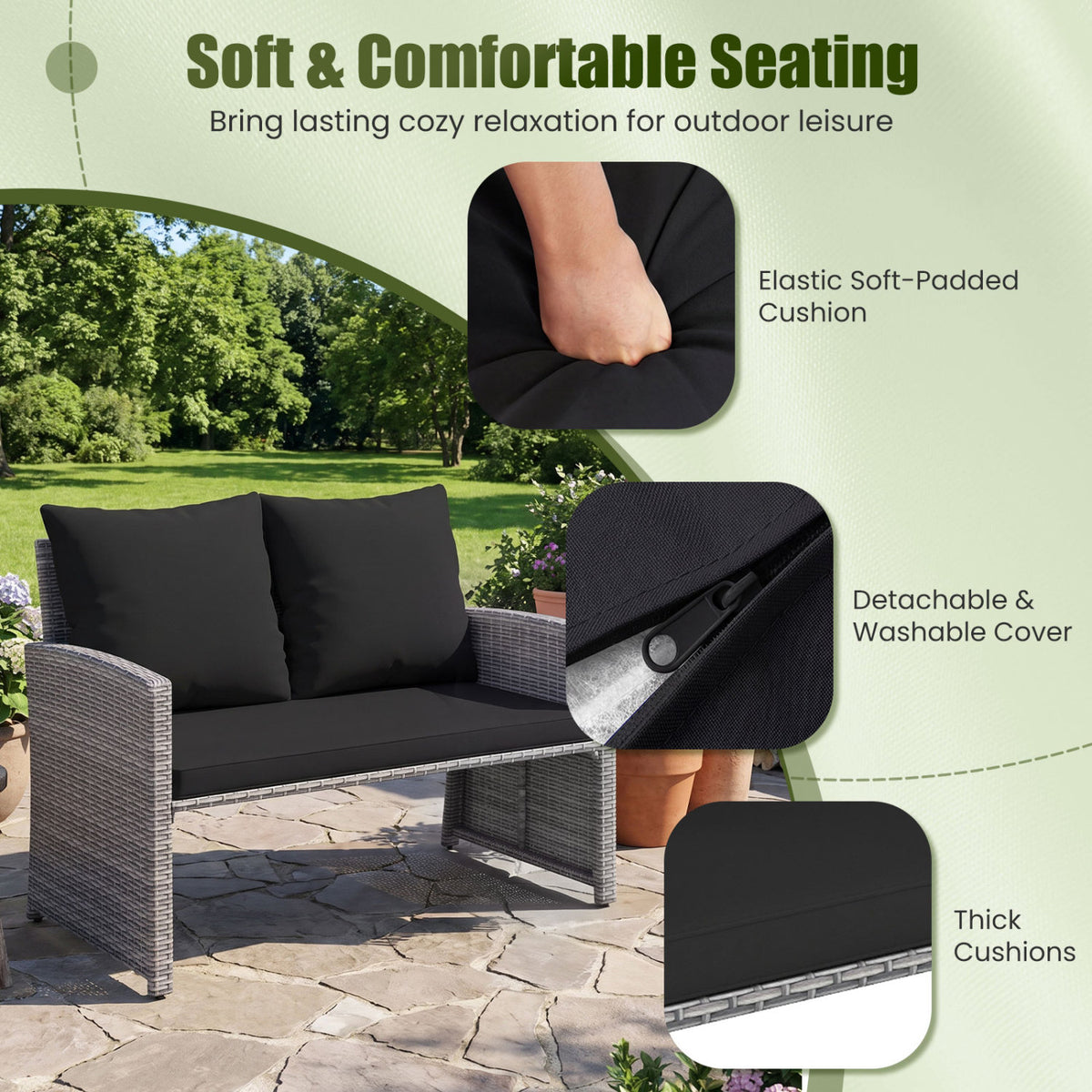 3 Pieces Outdoor Patio PE Wicker Furniture Set with Cushions-Gray