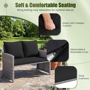 3 Pieces Outdoor Patio PE Wicker Furniture Set with Cushions-Gray