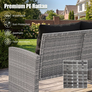 3 Pieces Outdoor Patio PE Wicker Furniture Set with Cushions-Gray