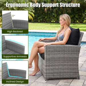 3 Pieces Outdoor Patio PE Wicker Furniture Set with Cushions-Gray