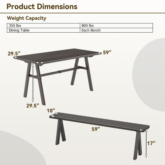 3 Pieces Outdoor Picnic Table and Benches Set for 6 People