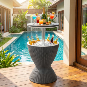 3 Pieces Outdoor Rattan Bar Table with Extendable Tabletop-Gray